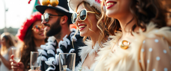 Canvas Print - Friends celebrating with drinks at a party