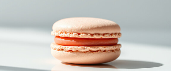 Canvas Print - Close-up of a Peach Macaron on a White Surface