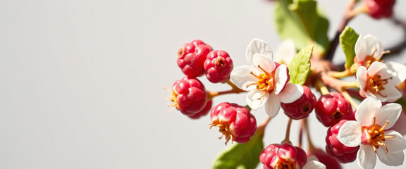 Wall Mural - Close-up of red berries and white flowers