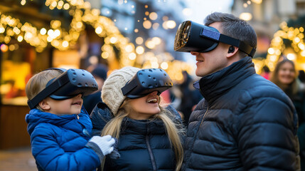 Family enjoying a virtual winter wonderland together during Christmas