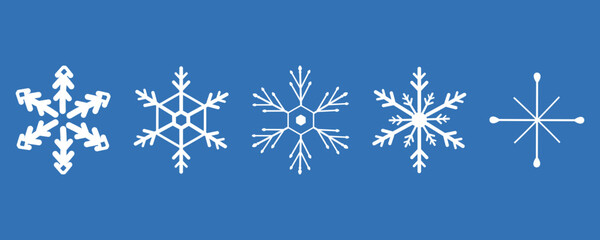 Set of snowflakes icon sign on blue background vector.