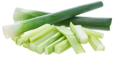 Close-up of fresh organic celery stalks, ready for cooking or consumption. High nutritional value.