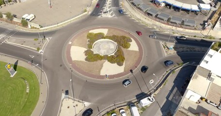 Wall Mural - Aerial view of a roundabout road junction.