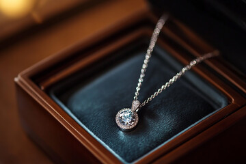 antique diamond necklace in beautiful box for women generated by AI