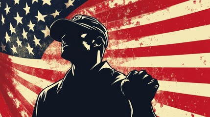 Silhouette of a Soldier with an American Flag Background