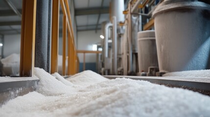 Canvas Print - Close-up of White Granules in a Factory Setting