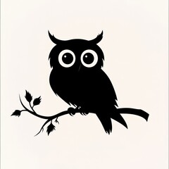 Sticker - Silhouette of an owl perched on a branch with large eyes.