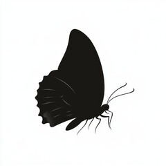 Sticker - Simple black silhouette of a butterfly on a white background.