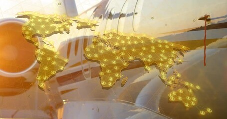 Sticker - Animation of media icons and world map over plane