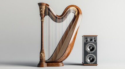 Canvas Print - Harp and Speaker: A Modern and Classical Musical Harmony