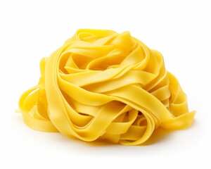 Fresh, uncooked fettuccine pasta on a white background ready for cooking and enjoying at dinner