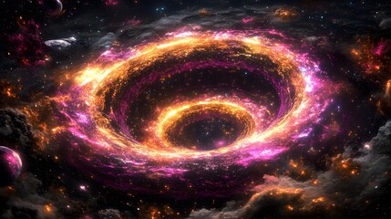 Canvas Print - Cosmic Vortex  Galactic Swirl  Orange and Pink Nebula  Space Exploration