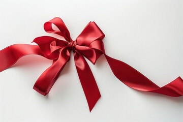 Wall Mural - Red satin ribbon bow isolated on white, perfect for gift wrapping and holiday decorations, featuring a festive design ideal for Christmas, birthdays, and special celebrations