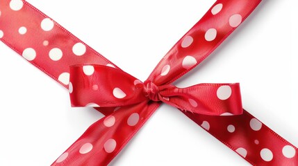 Wall Mural - Red satin ribbon bow isolated on white, perfect for gift wrapping and holiday decorations, featuring a festive design ideal for Christmas, birthdays, and special celebrations