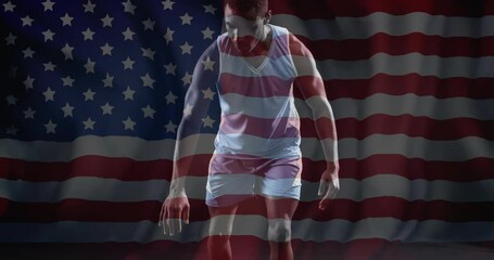 Wall Mural - Animation of flag of usa over african american male basketball player