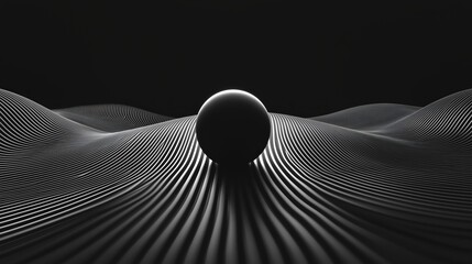 Wall Mural - Abstract and minimal curved elliptical lines and a 3d sphere in the middle on a back background.