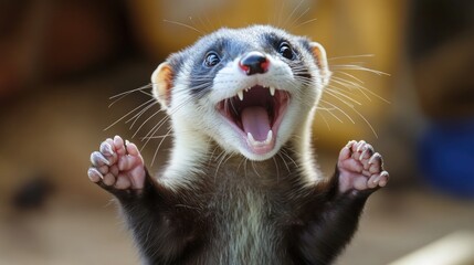 Wall Mural - Playful Ferret with Open Mouth