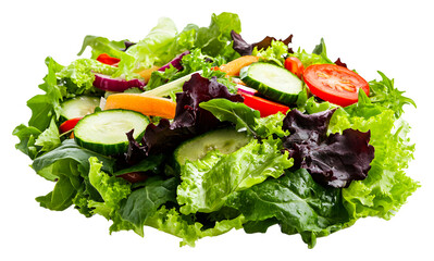 Fresh garden salad with mixed greens and colorful vegetables served isolated on transparent background