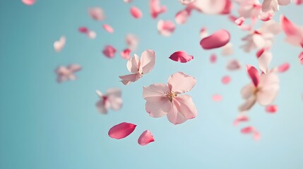 Wall Mural - Soft Pink Flower Petals Floating on Serene Pastel Background