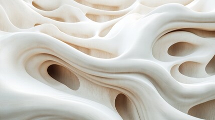 Wall Mural - Abstract wavy shapes in beige and white colors.