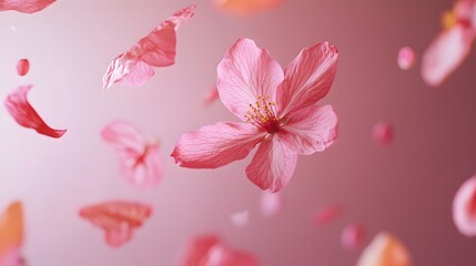 Wall Mural - Soft and Delicate Pink Flowers Blossoming with Graceful Petals in Romantic Nature Scenery