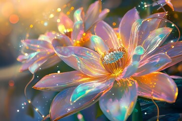 Leinwandbilder - The glowing flowers on the black background, abstract flower wallpaper, and magical blooming garden make this image a visual treat