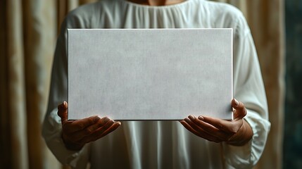 Canvas Print - Professional Woman Holding Blank Document at Minimalist Workplace Desk