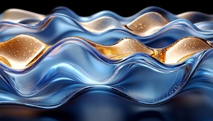 Poster - An abstract 3D wave on a glossy surface represents fluid movement and fluidity