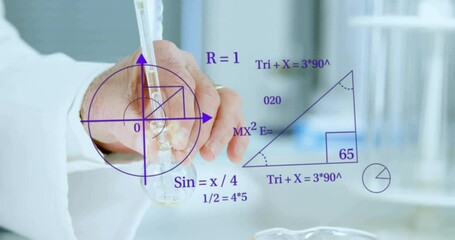 Wall Mural - animation of scientific data processing over caucasian female scientist in laboratory
