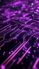 Poster - Abstract purple digital circuit background, glowing technology. Futuristic innovation and connectivity concept