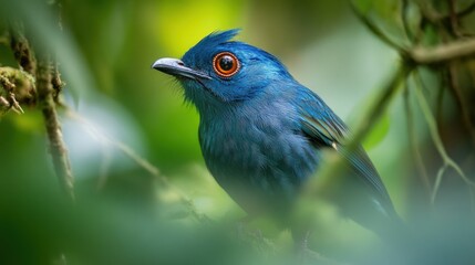 Poster - Blue Bird in Green Foliage