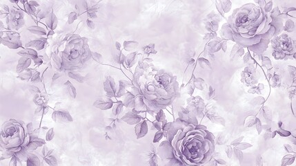 Wall Mural - Elegant Vintage Purple Floral Pattern with Soft Pastel Roses and Petals