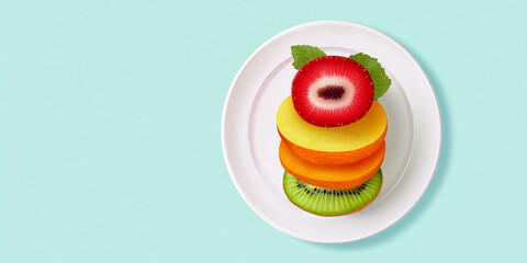 Wall Mural - Fruit slice confections stacked to resemble a sliced whole fruit on a plate, food illustration