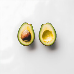 Wall Mural - A cut up avocado, top view, White Background