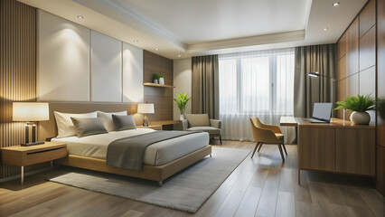 Simple and clean modern hotel room with minimalist decor, hotel, room, interior, accommodation, contemporary, design, clean