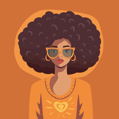 Wall Mural -  Fashion African American woman with curly afro hairstyle and retro glasses. Portrait, avatar for social networks