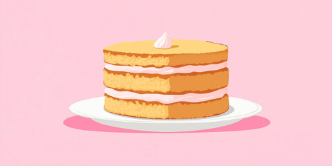 Wall Mural - Sponge cake at the top center, surrounded by empty space to emphasize its height, food illustration