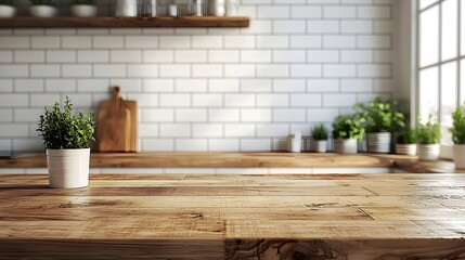 Poster - Cozy and Bright Modern Farmhouse-Style Kitchen Interior with Wooden Furniture,Shelves,and Potted