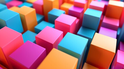 Wall Mural - Abstract 3D render of colorful, glossy cubes.