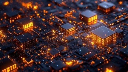 The digital background of the network is used to transfer data for 3D rendering.