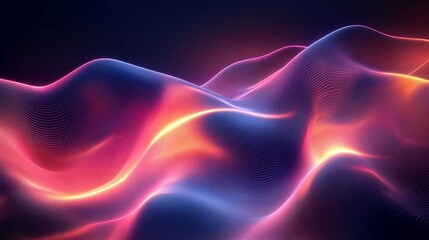 Abstract Wavy Lines with Neon Glowing Light in Pink, Blue, and Orange