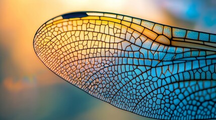 A close-up view of a dragonfly wing on a transparent lattice or macro chitin net background as seen in the image below