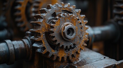 Close-up of Rusty Gears Interlocking and Turning