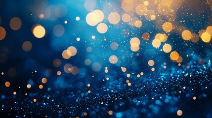 The blurry glow of a light flare. Cyber illumination. Bokeh neon navy blue black color gradient on a dark night modern abstract copy space background.