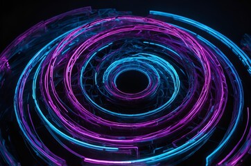 Vibrant neon abstract spiral, electric blue and purple, hypnotic art piece, digital wallpaper