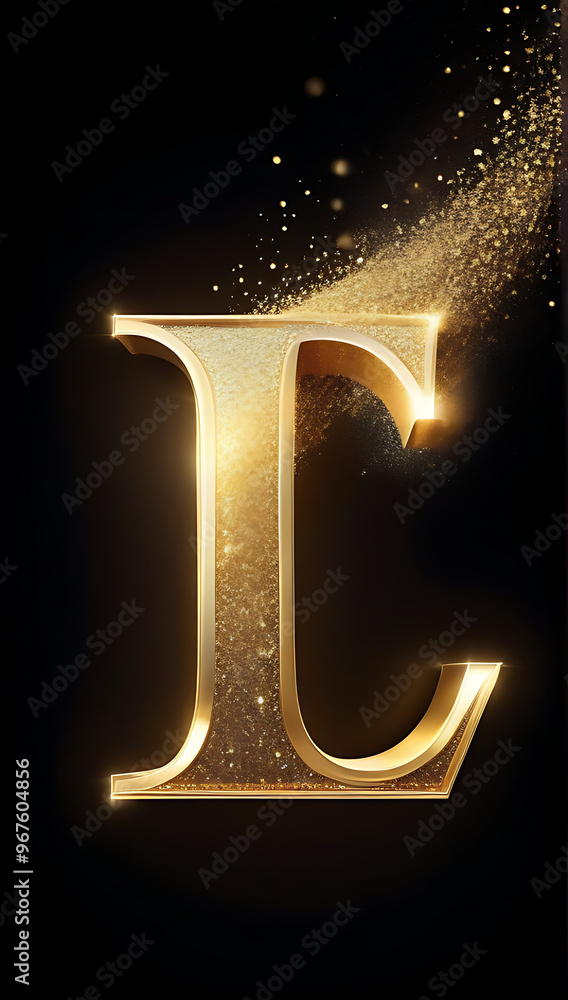 golden glowing letter l isolated black background gold glitter alphabet ...