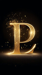 Wall Mural - golden glowing letter l isolated black background gold glitter alphabet set features glowing dust particles sand burst sparkling magical bokeh glow