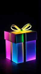 Wall Mural - holographic neon gift box set black background makes perfect present weddings birthdays seasonal celebrations