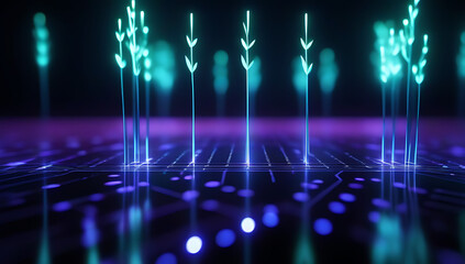 Wall Mural - generative ai illustration shows glowing plants computer chip representing digital ecology