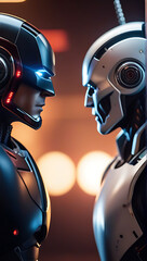 illustration concept art depicts clash technology humanity duel emotions human robot face challenge